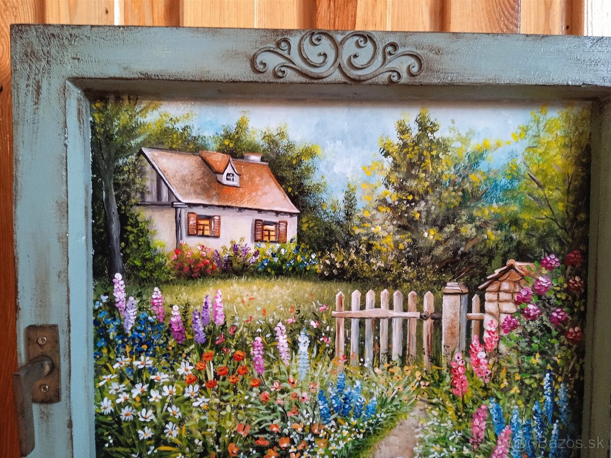 Obraz v starom okne "V záhrade" 55x55 cm - 3