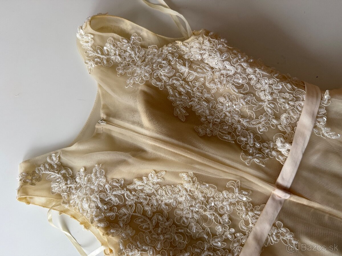 Spolocenske kremove plesove / svadobne saty - 3