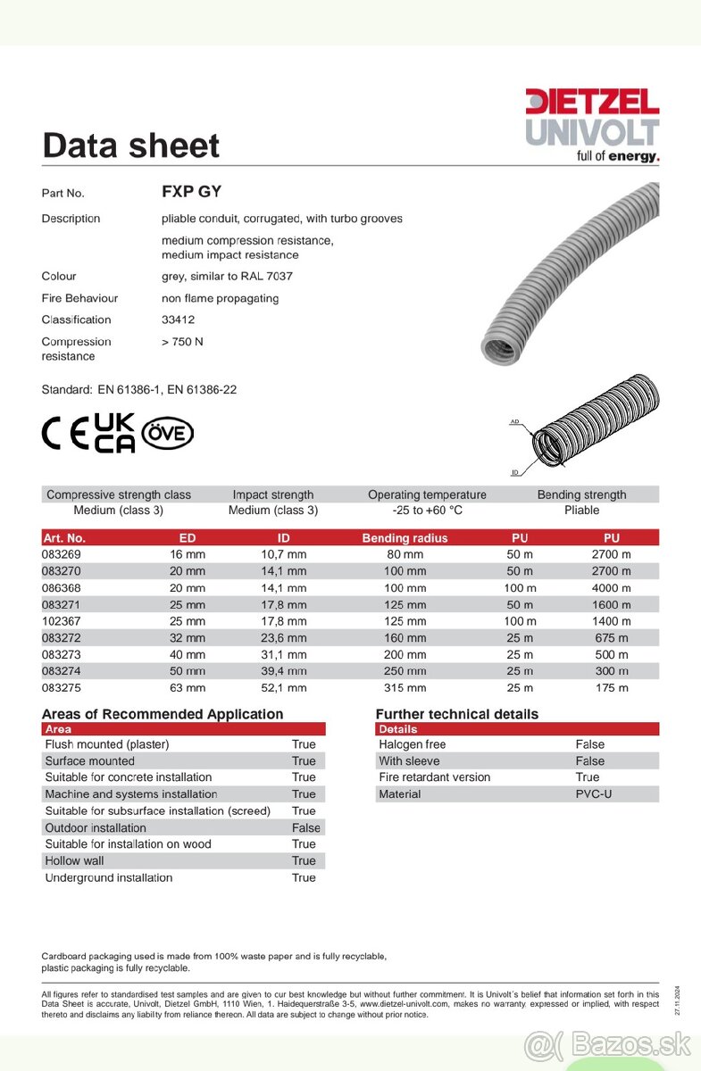 elektroinštaláčna trubka typ. FXP - 3