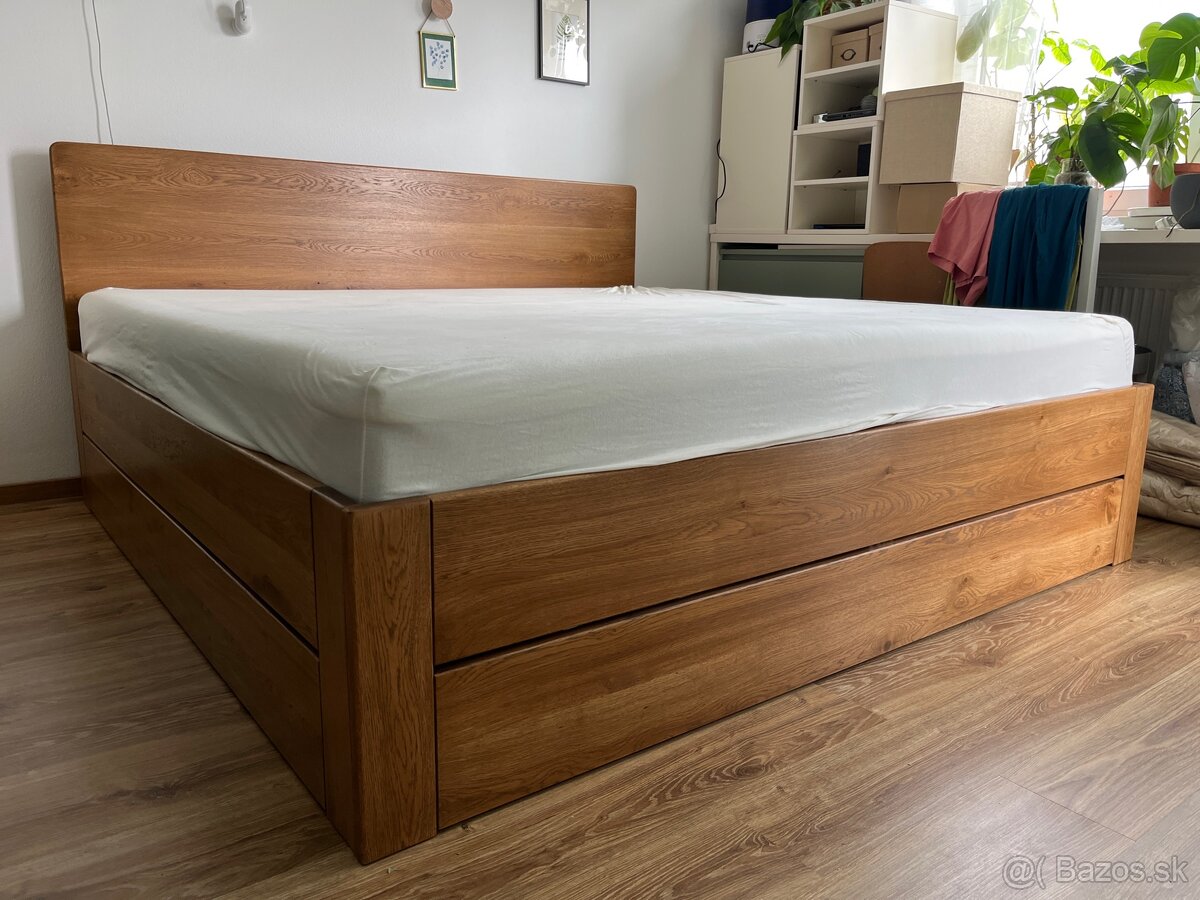 Dubová posteľ - úložný priestor, výklopné rošty - 3