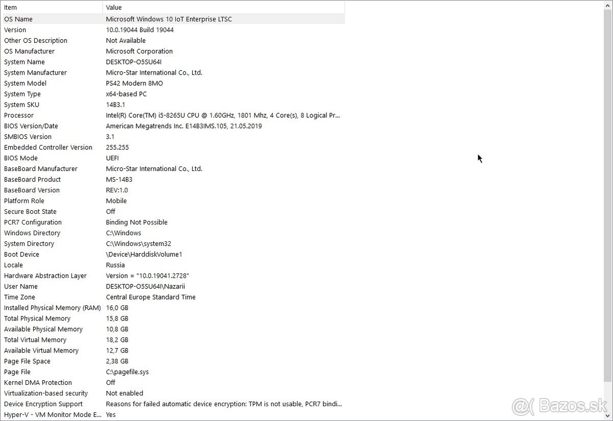 MSI PS42 Modern 8MO : Core i-5-8265U. 16 GB, SSD 240 GB - 3