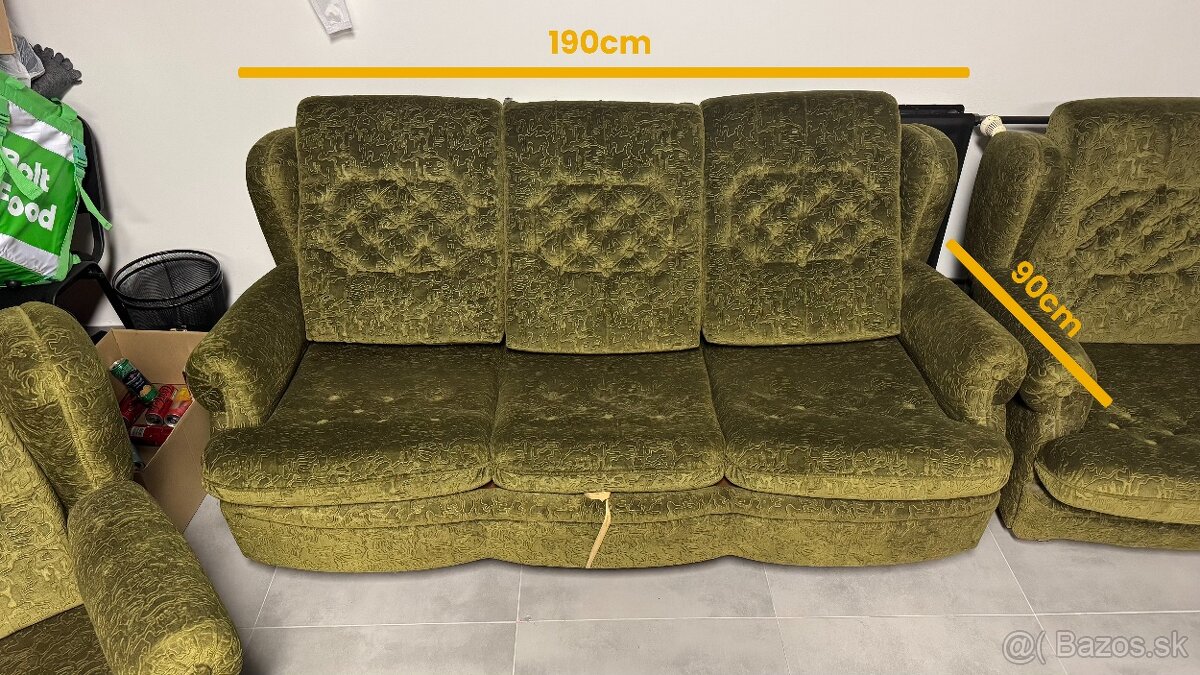 Pekná zachovalá retro sedacia súprava zelená - 3