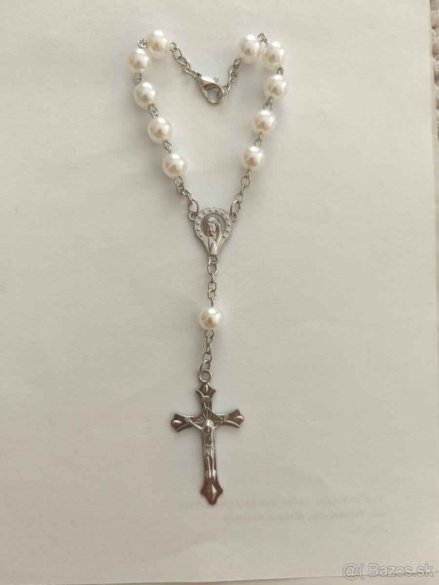Ruženec na zapínanie (napr. do auta) - bielo strieborný - 3