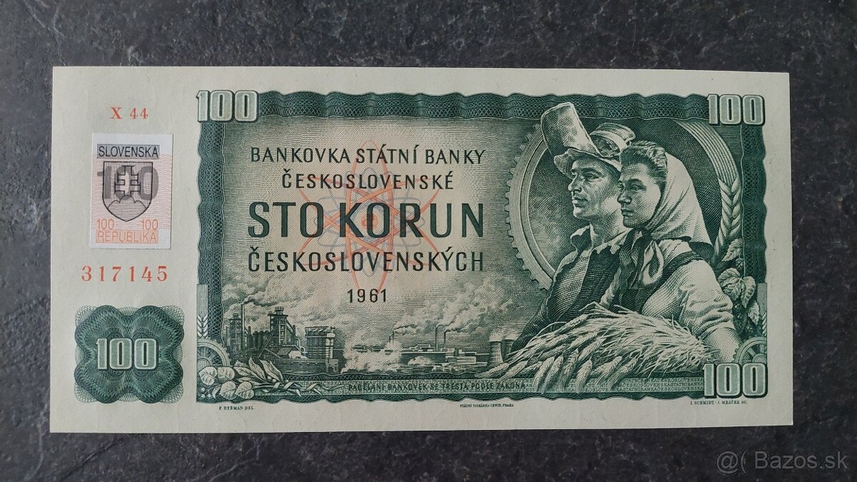 100 Kčs 1961 + SK kolok, stav N - 3