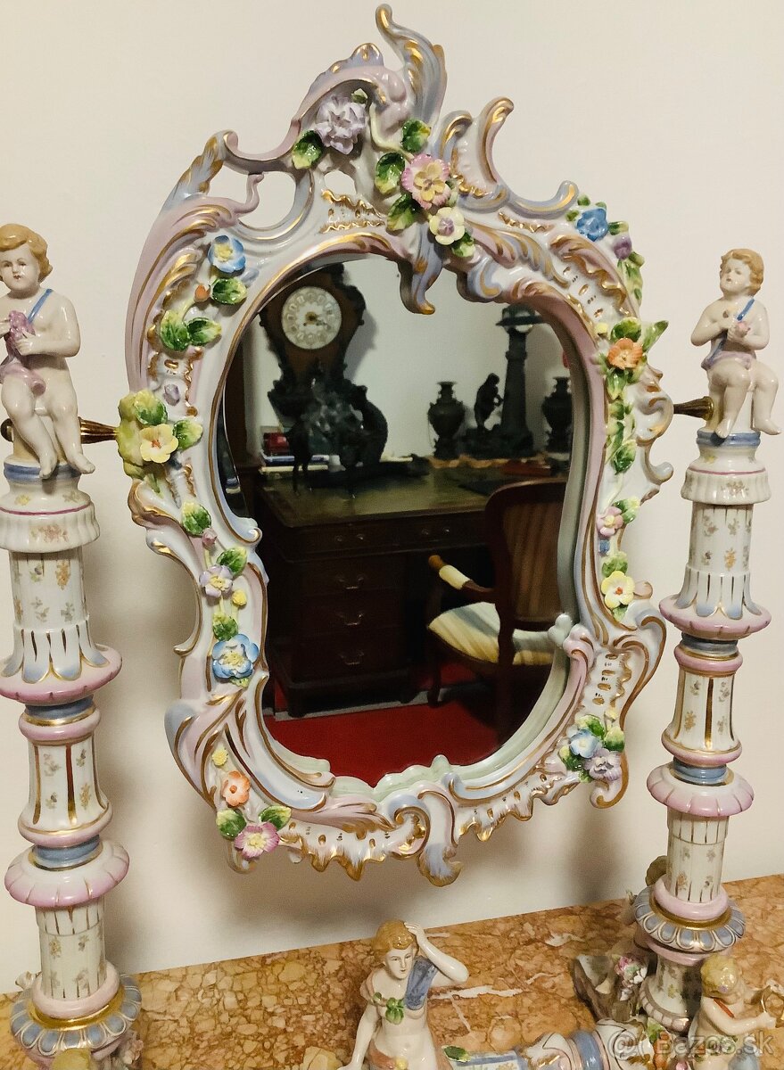 Staré porcelánové stolní zrcadlo Německo - 3