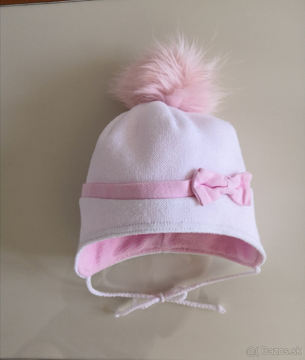 Zimná čiapka - biela s mašľou v.48-50 - 3