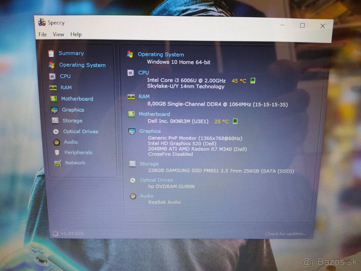 notebook Dell - 15.6", i3-6006u, 2x grafika, 8GB, 256GB SSD - 3