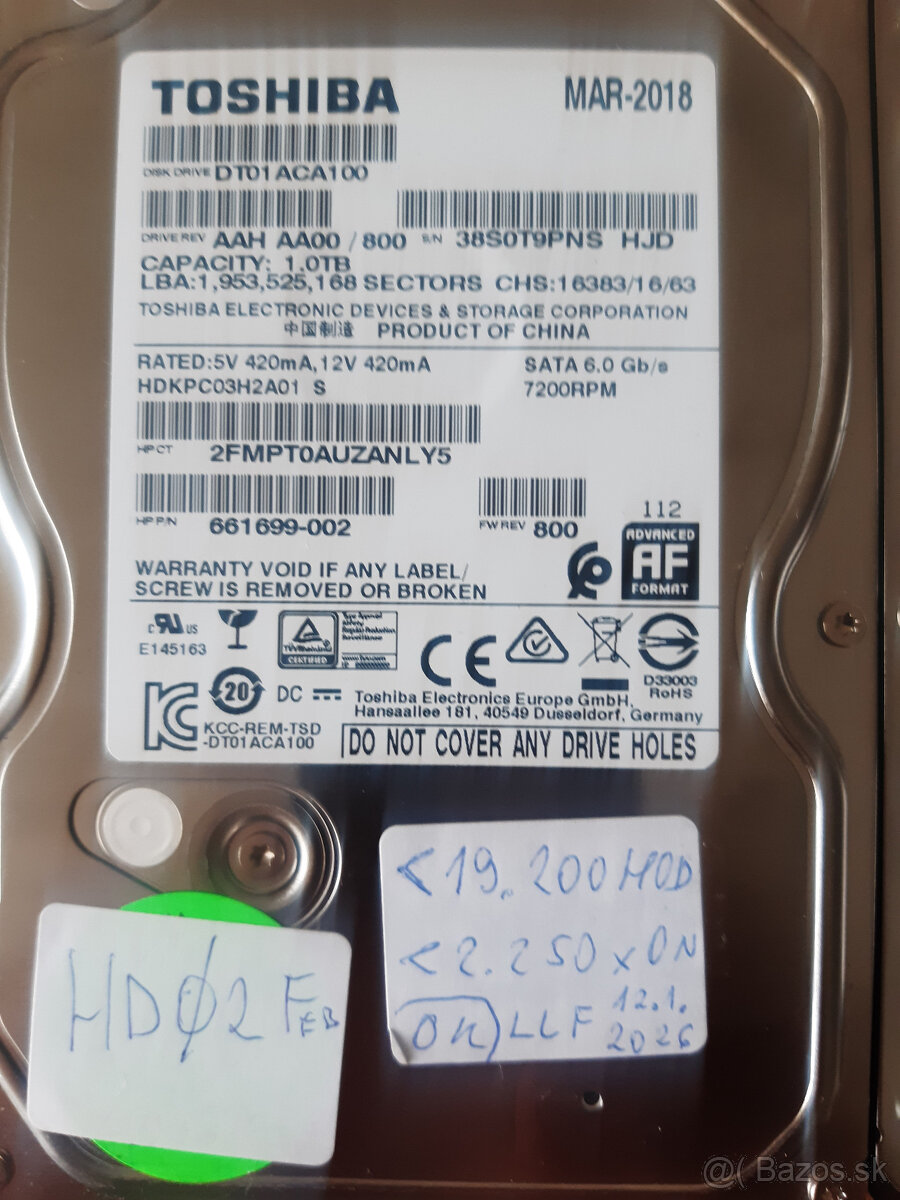 HDD 1TB 3,5" TOSHIBA SATA 3, 32MB cache - použitý - 3