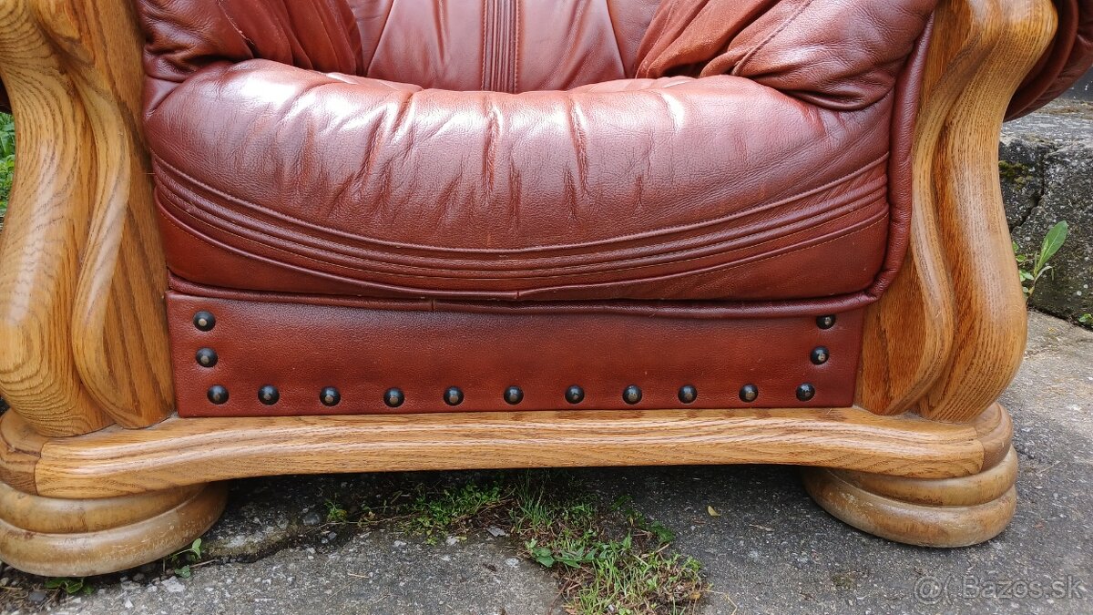 Kožená sedací súprava 3+1+1 s masivnym dubovym drevom - 3