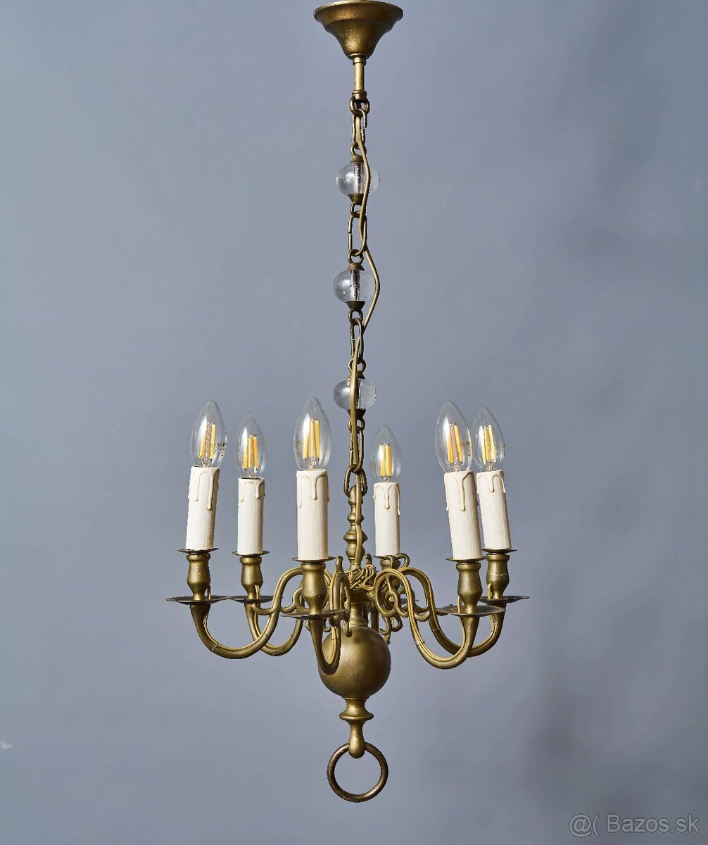 Starožitný šesťramenný bronzový luster - 3