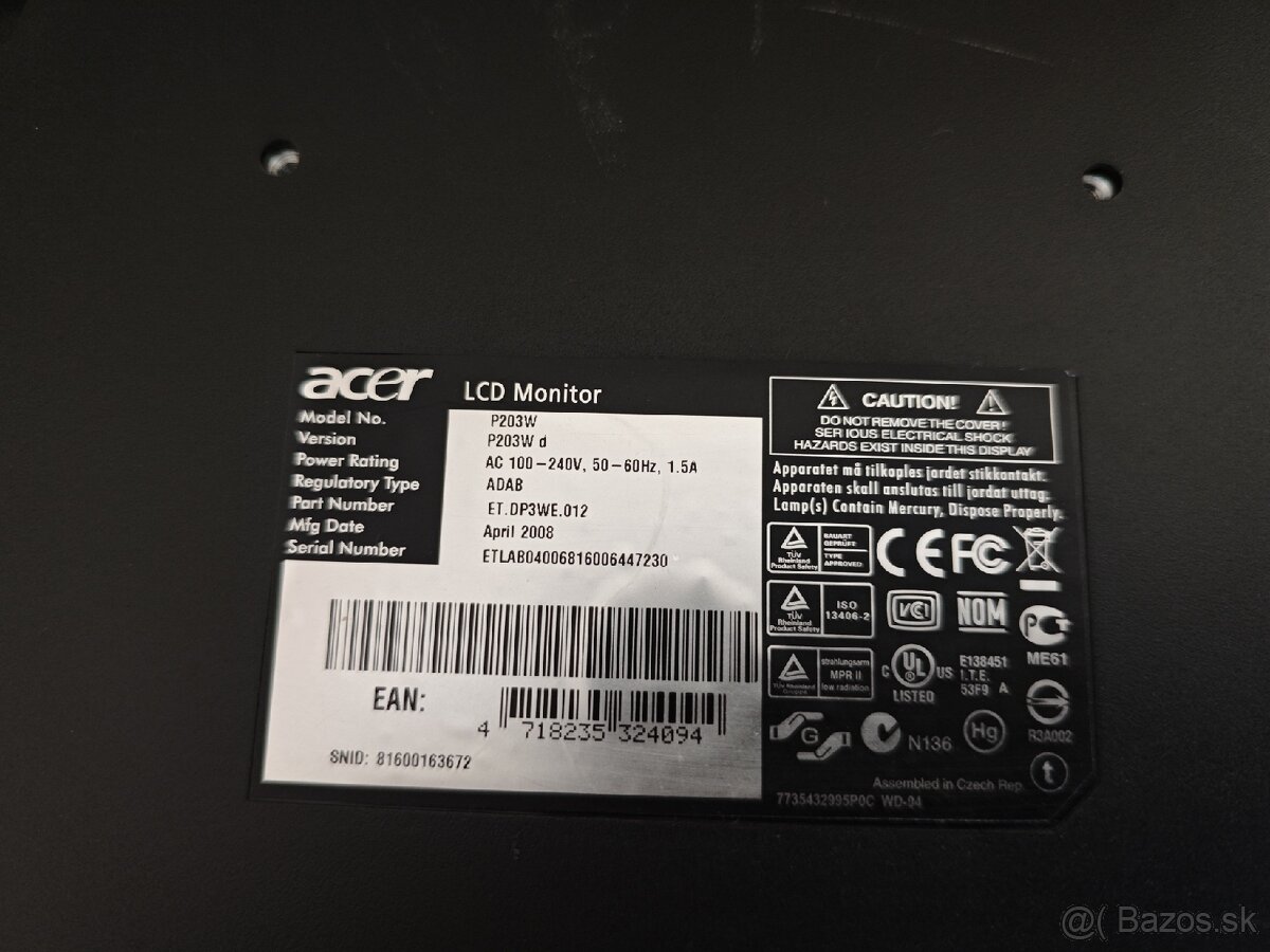 Predam monitor Acer P203W - 3