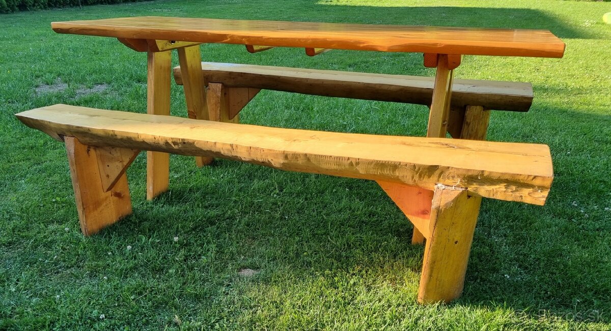 Stôl, lavičky, sedenie velke masív - 3