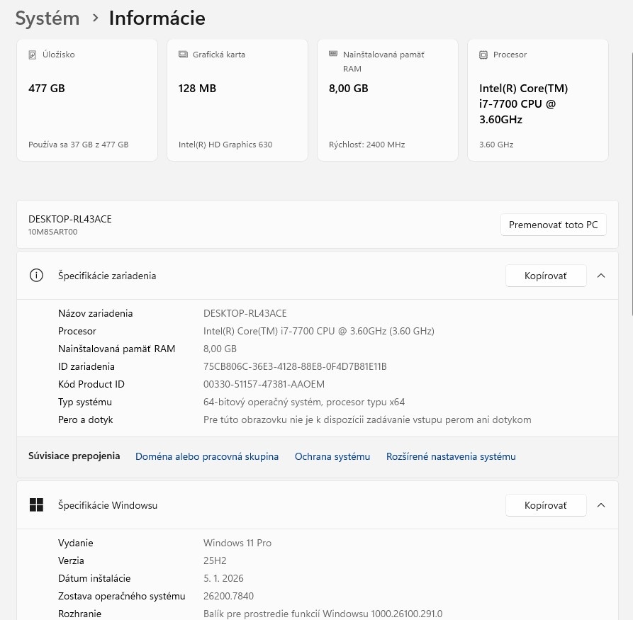 WIN 11PRO, Intel i7 7700, 8GB RAM DDR4, - 3