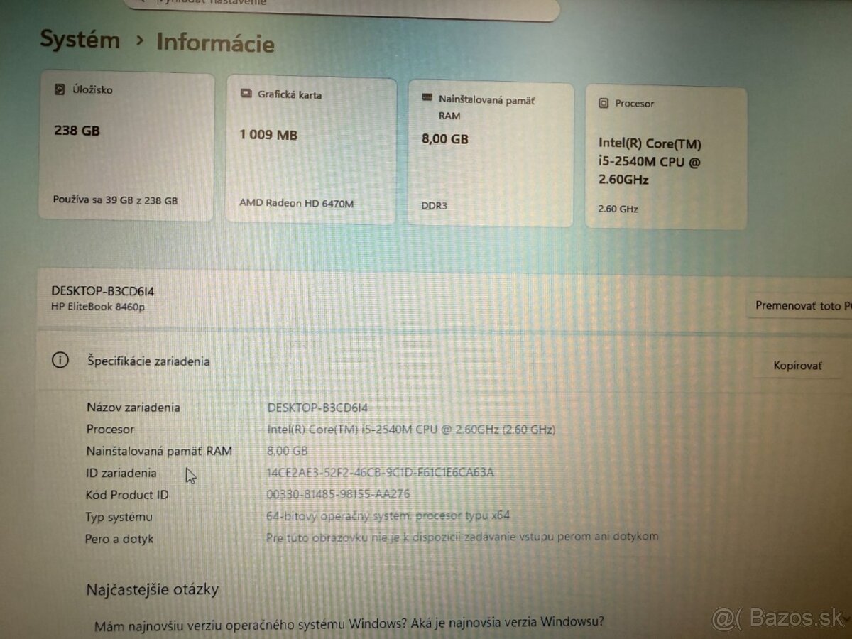 Notebook HP EliteBook 8460p i5-2540M/8GB RAM/256GB SSD - 3