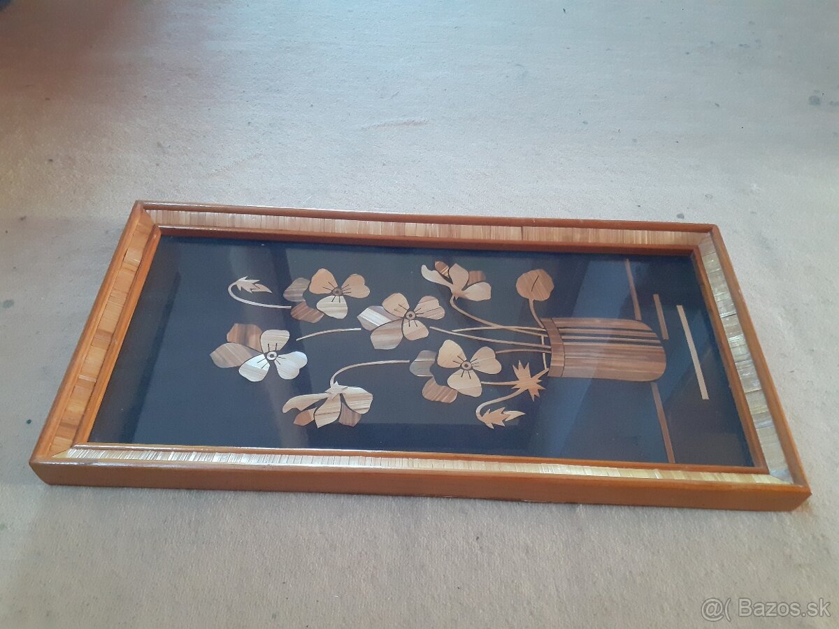 Retro drevený obraz sirôtky / fialky - 3