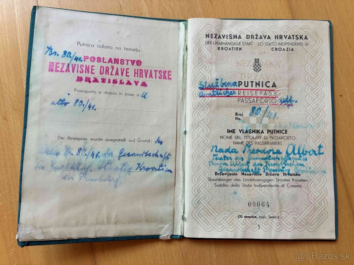 Chorvátsky veľvyslanecký pas z vojny - 3