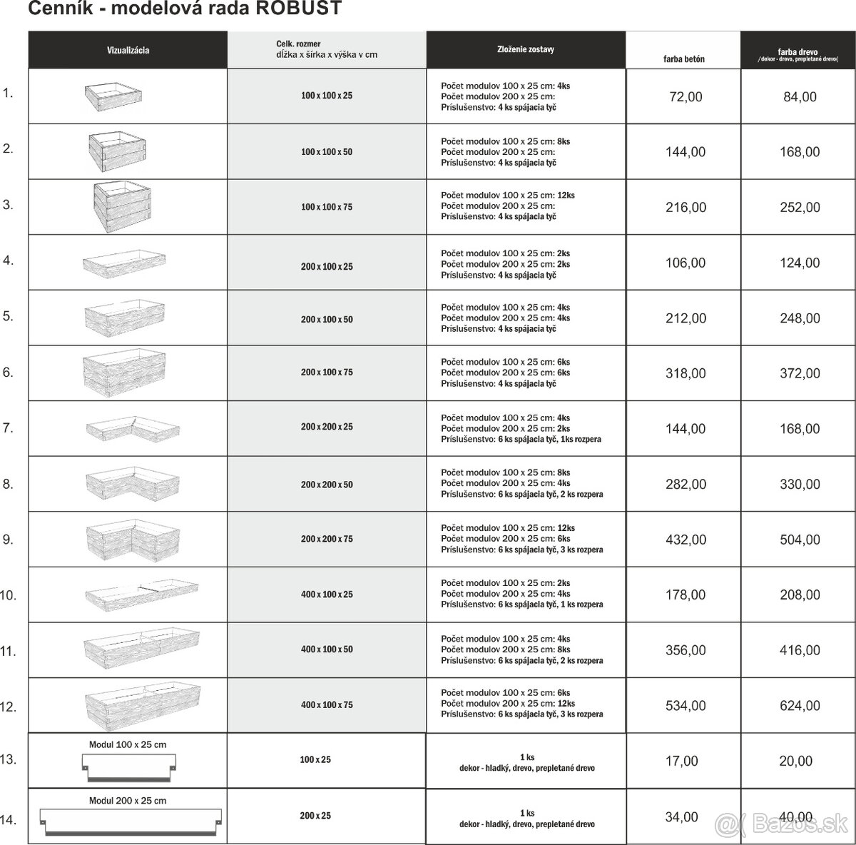Betónový vyvýšený záhon ROBUST dekor drevo - 3