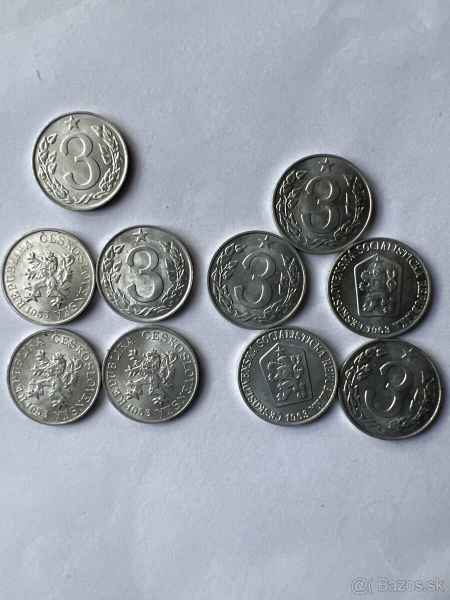 predám 3 halier 1953 a 3 halier 1963 ČSSR cena 4€ - 3