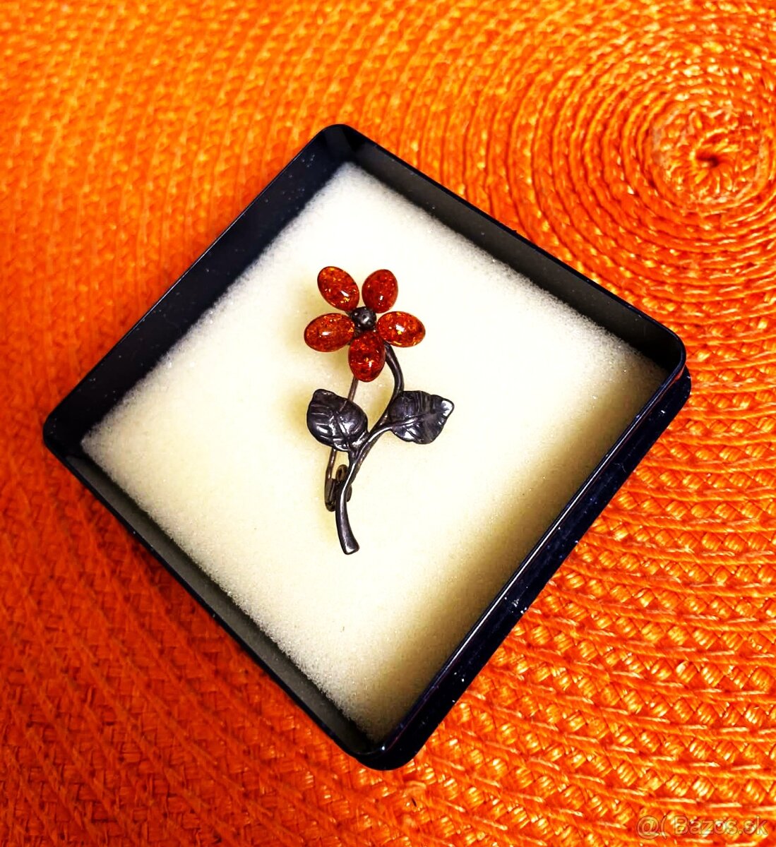 Starožitná vintage jantárová brošňa - 3