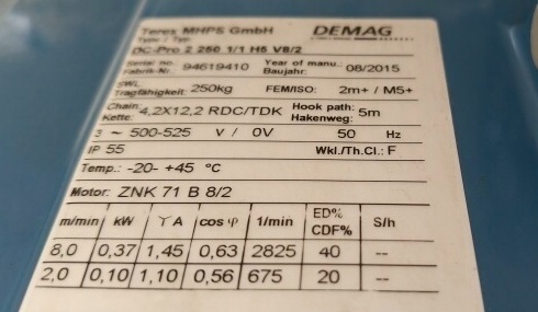 elektrický kladkostroj DEMAG DC Pro 250 kg - nový - 3