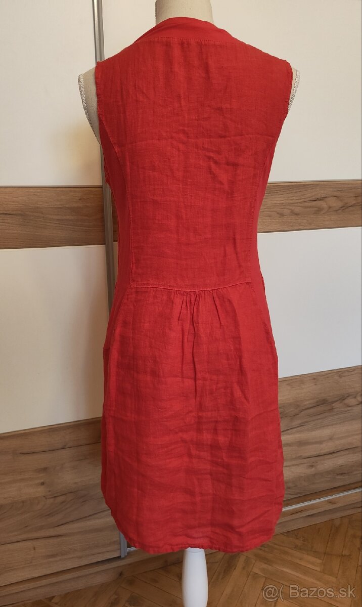 Červené ľanové šaty s vreckami - 3