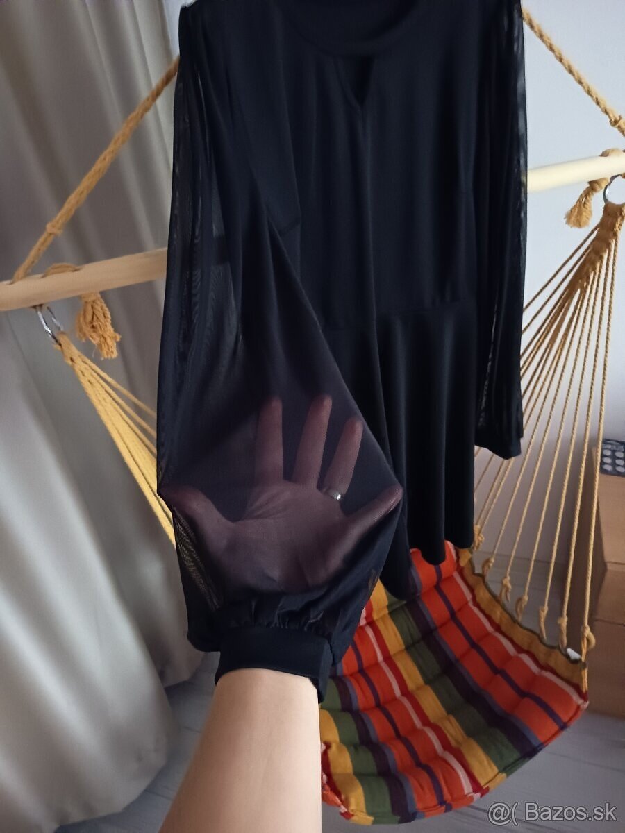 Dámske šaty nové čierne XL priesvitné rukávy - 3