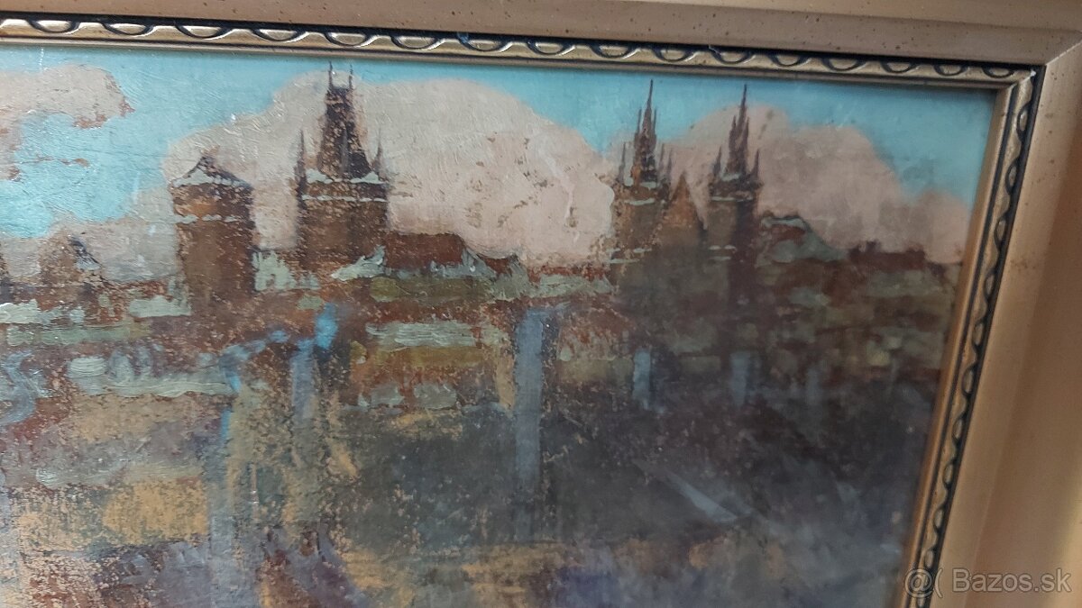 Predám starú olejomalbu na sololite sig. Maran G.S. Pražské - 3