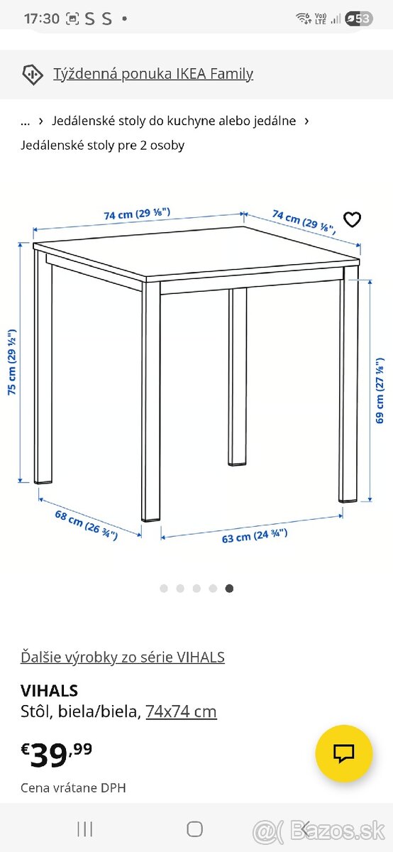 Stôl VIHALS, IKEA 74x74cm - 3