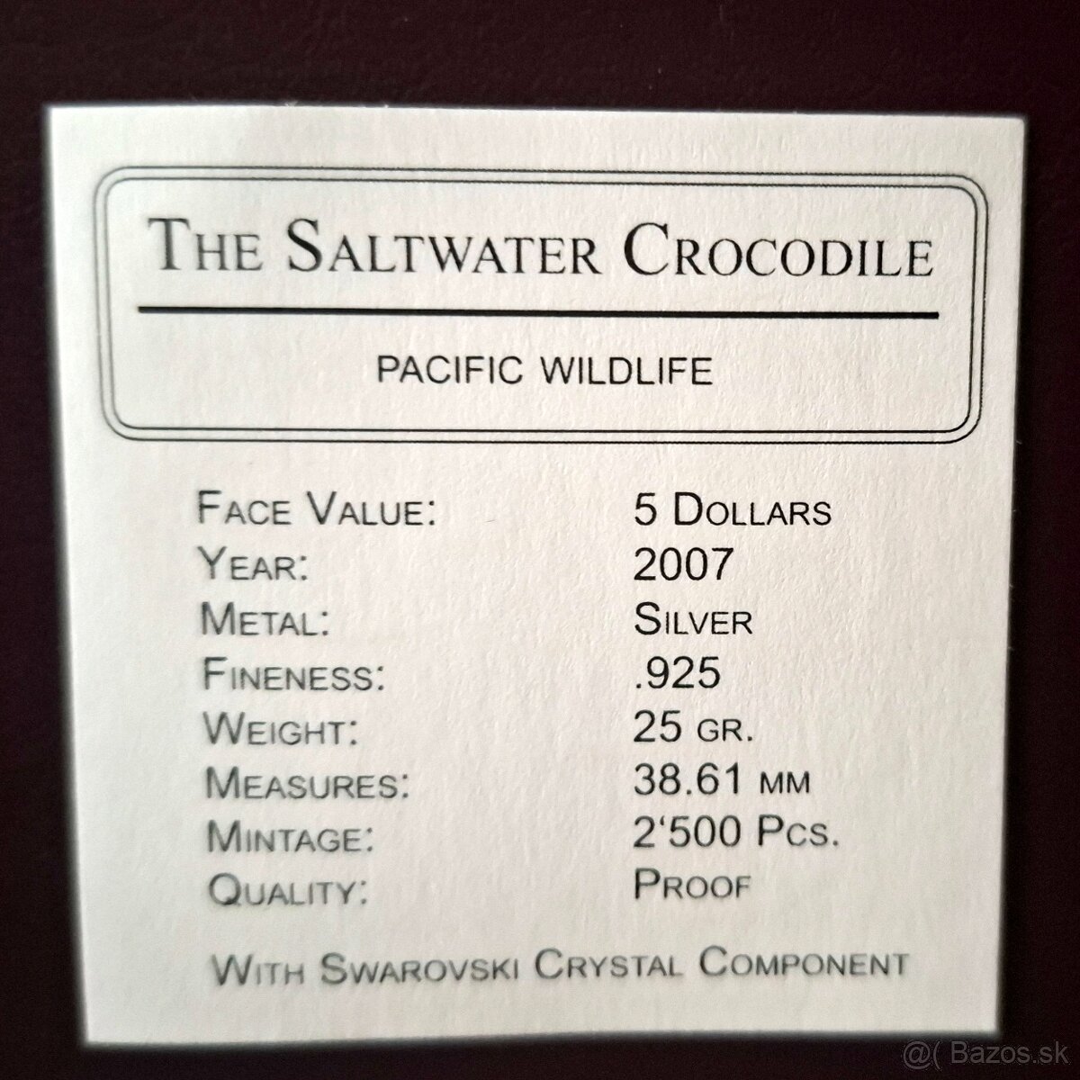 Saltwater crocodile 5 dolárová minca. - 3