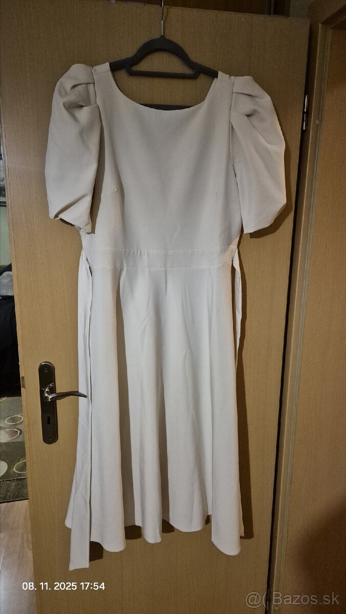 Kremove midi šaty s balonovymi rukavmi mia dresses XXXL - 3