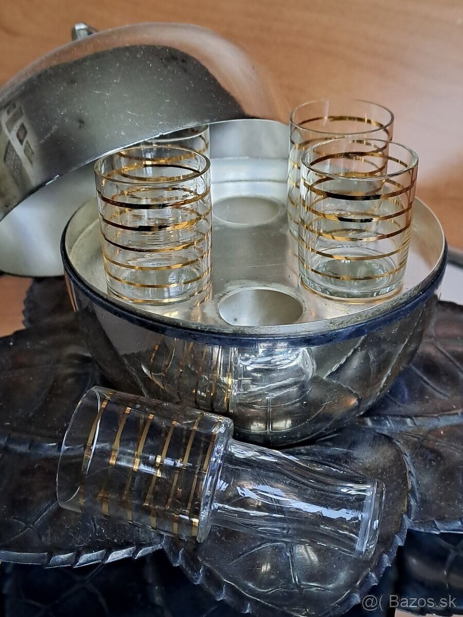 Jablko z alpaky, dóza/minibar se zásobníkem na skleničky - 3