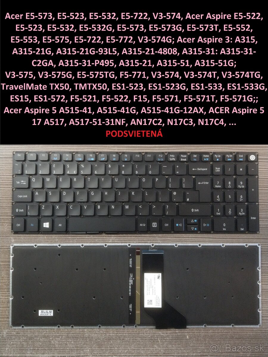 Klavesnice Acer E5-573, E5-523, E5-532/ TM 5360 5760 7750 - 3