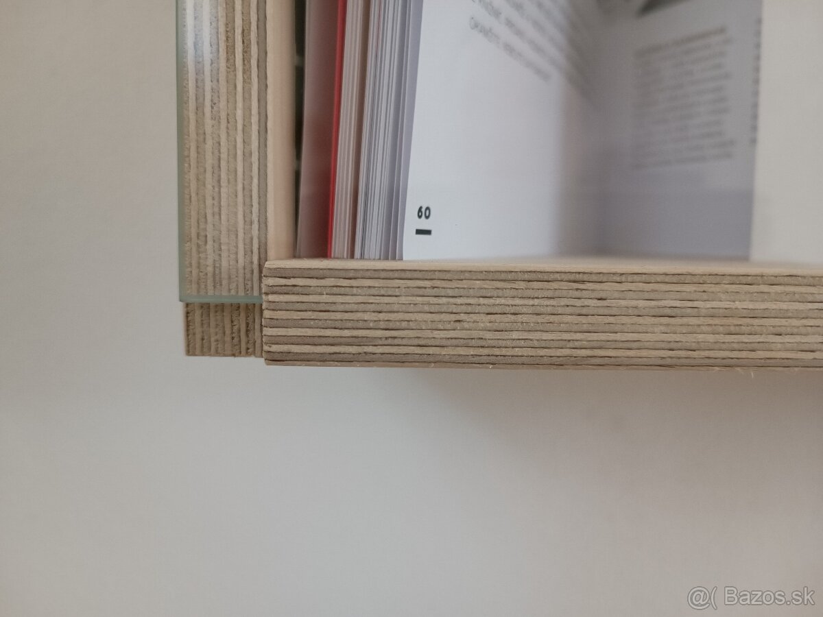 Drevená polica / vitrína z preglejky a skla (top stav) - 3