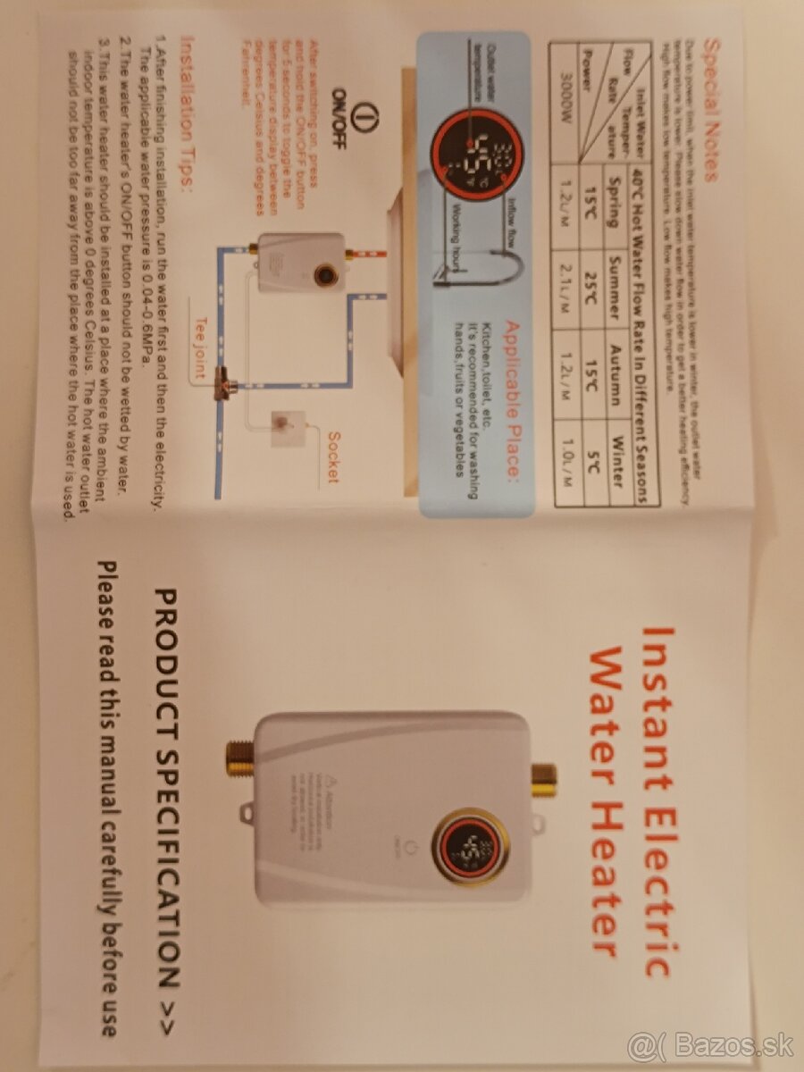 Prietokový elektrický ohrievač vody 3000W - 3