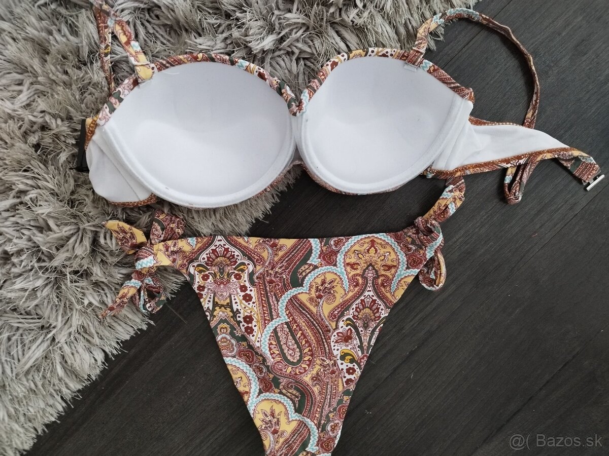 Dvojdielne plavky s viazaním hnedo béžové S-2XL - 3