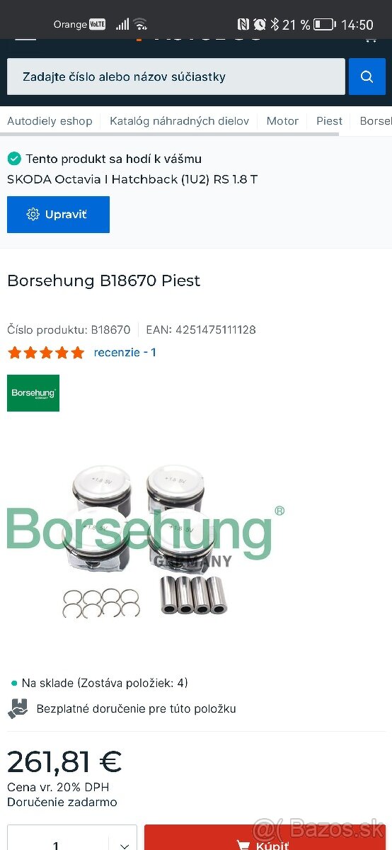 Borsehung piesty 1.8t 132kw AUQ - 3