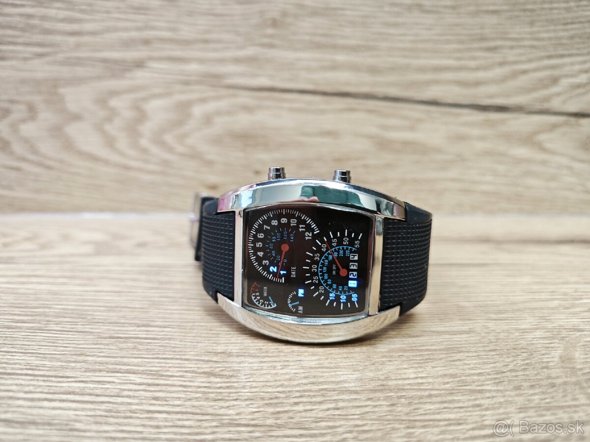 Nove LED hodinky s budíkmi v tvare tachometra - 3