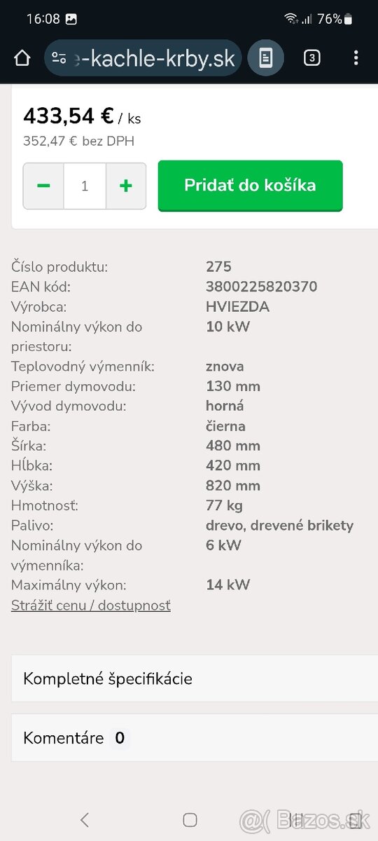 Predám Krbové kachle s výmenníkom ZVEZDA 1 VR 9 - 3