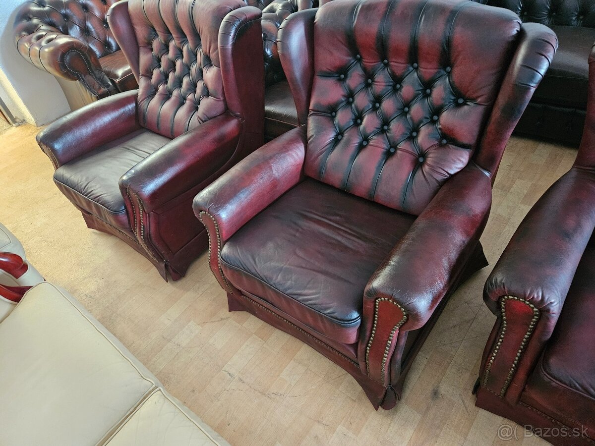 CHESTERFIELD ŠTÝL,VYSOKÁ-KOŽENÁ 3+1+1,BORDOVO-ČIERNA - 3