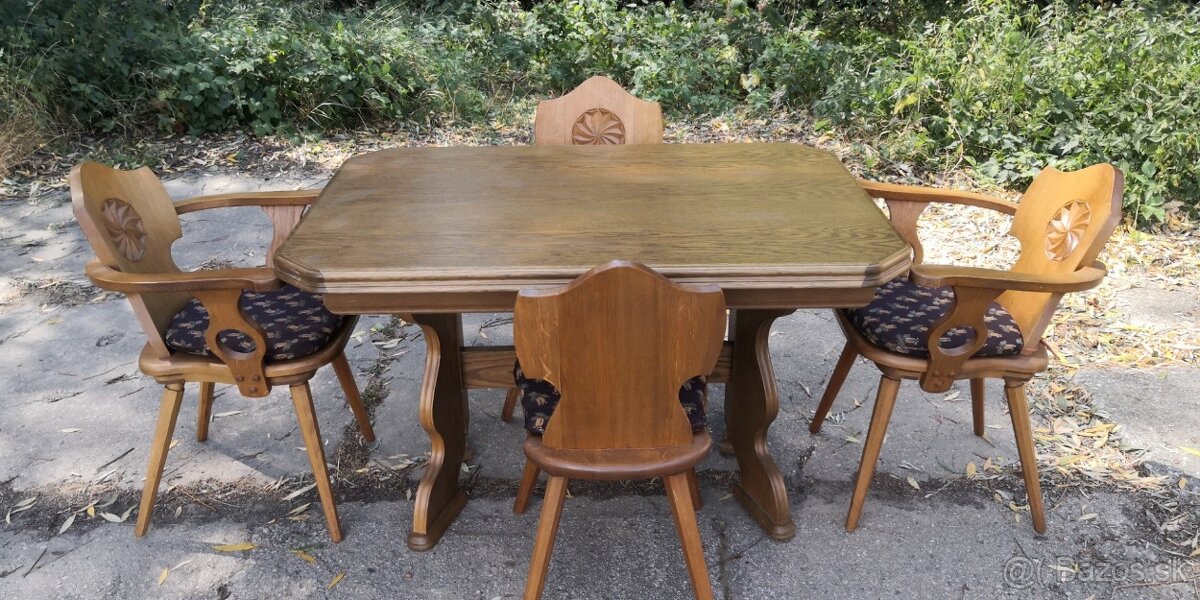 Masívny rozkladací stôl+4 stoličky - 3