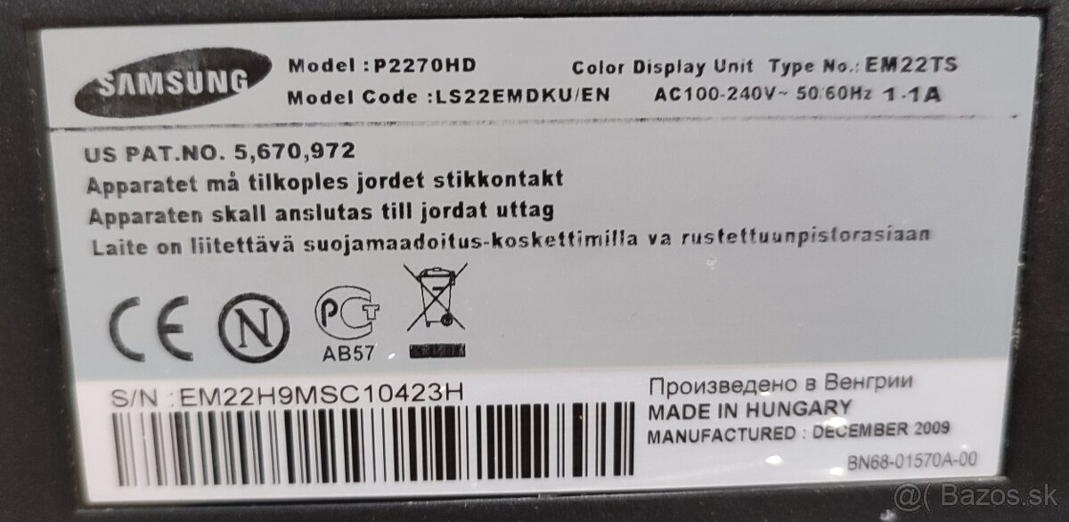 LCD tv full HD Samsung Samsung P2270HD (LS22EMDKU) - 3