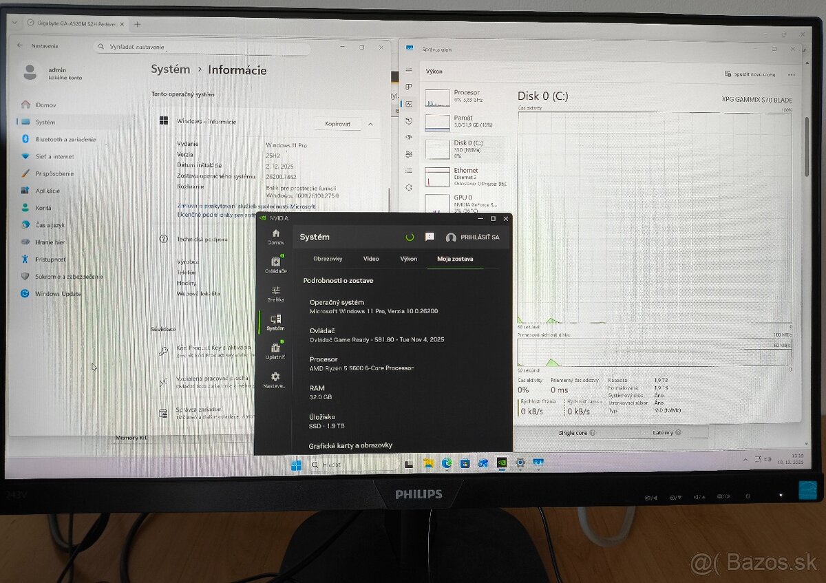 celý PC:Ryzen5600;RTX5060-8GB;32GB-DDR4;2TB-M.2;24"LCD - 3