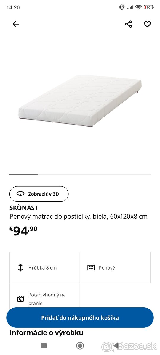 Predám detskú Ikea postieľku SUNDVIK s matracom - 3