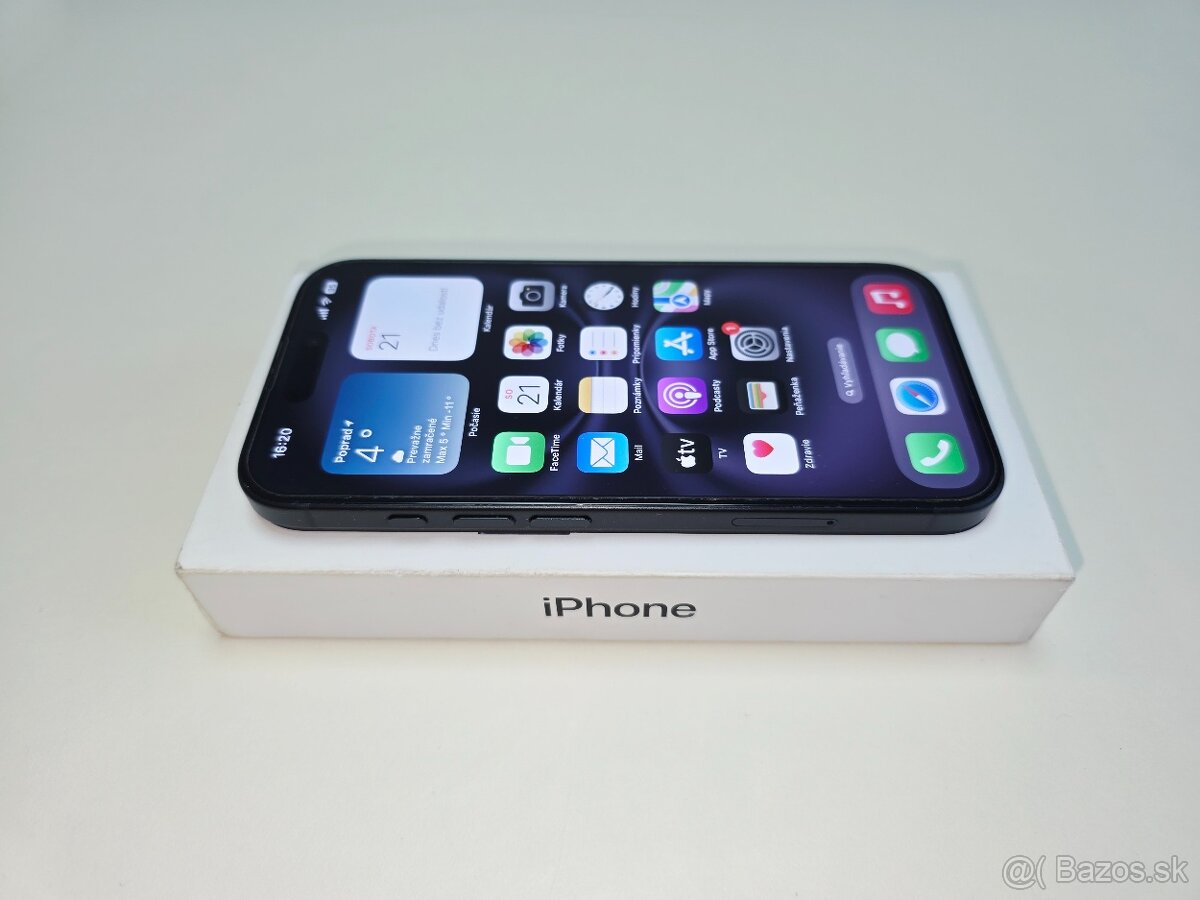 APPLE IPHONE 16 128GB BLACK,BATERKA 100%,ZÁRUKA - 3