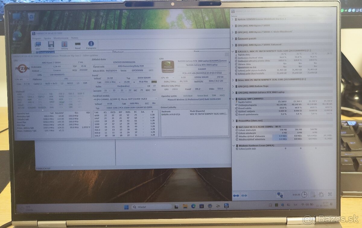 Lenovo ThinkBook 16p G2 ACH / 5800H / 3060 / 16 GB RAM - 3