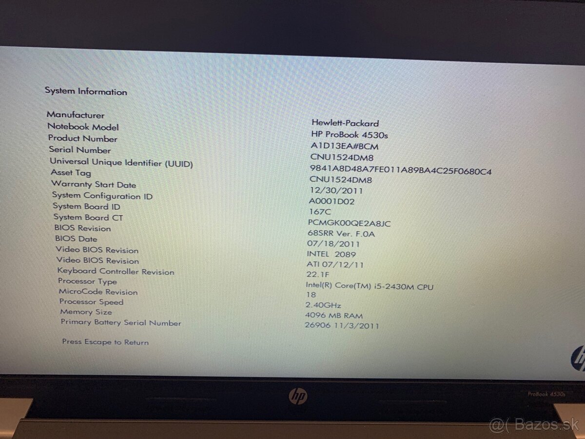 HP ProBook 4530s Intel Core i5, SSD, stav malo pouziteho - 3