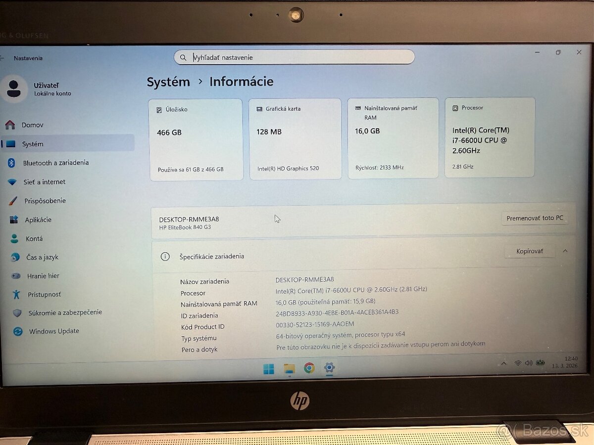 Predám HP EliteBook 840 G3 TOP STAV - 3