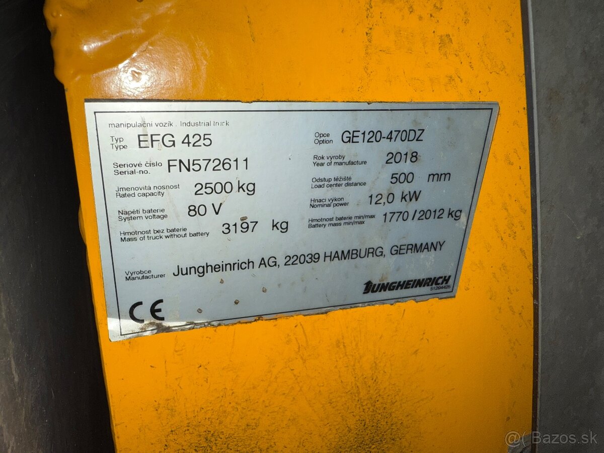 ✳️ Akce el. VZV Jungheinrich EFG 425k zdvih triplex 4,7m ✳️ - 3