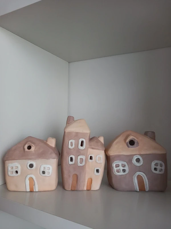 Sada 3ks ručne robené keramické domčeky na sviečku - 3