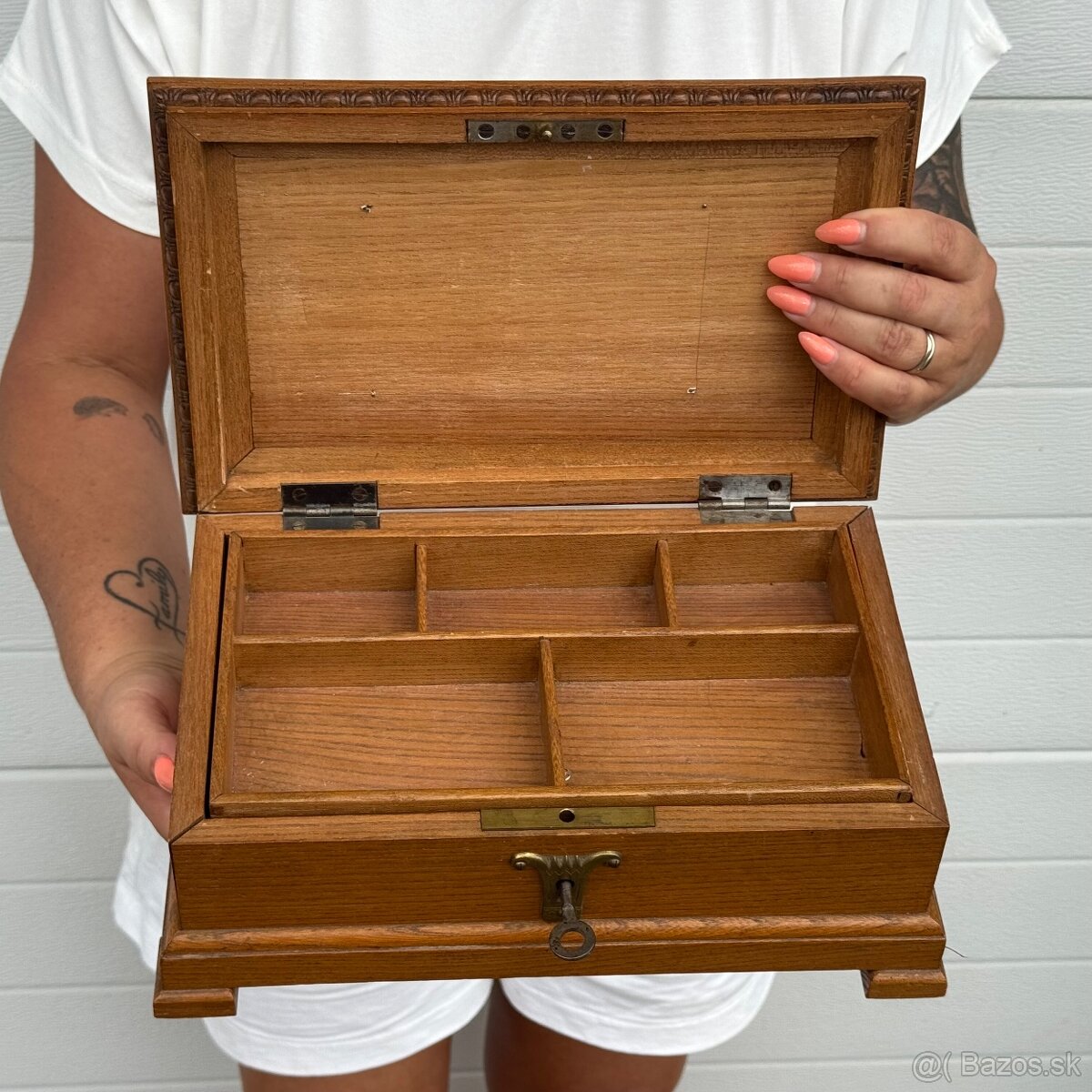 Starožitná velká krasná šperkovnice truhla - 3